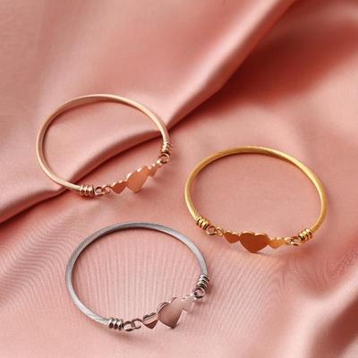 Stainless Steel LOVE Three Heart Cuff Bracelet Bangles for Women Lady Jewelry Charm Open Bracelet Valentine's Gift