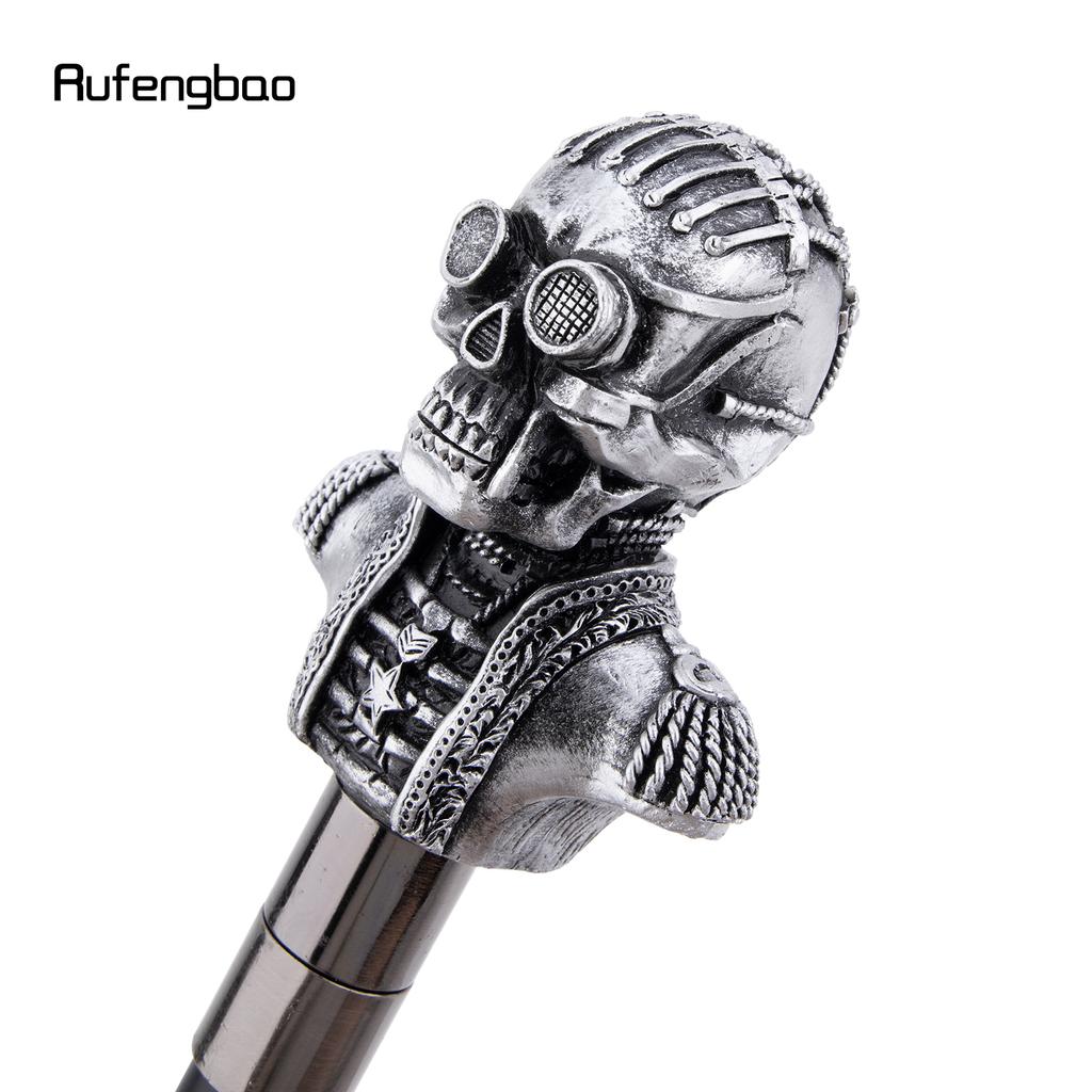 Silver Resin Skull Head Walking Cane Fashion Decorative Steel Stick Gentleman Elegant Cosplay Cane Knob Crosier 92cm