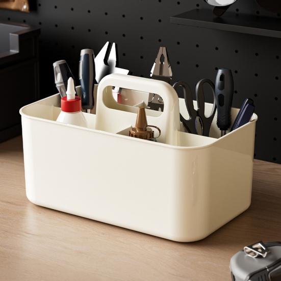 Storage Box Stackable Desk Organizer with Handle Large Capacity 5 Compartments Stationery Makeup Storage Holder