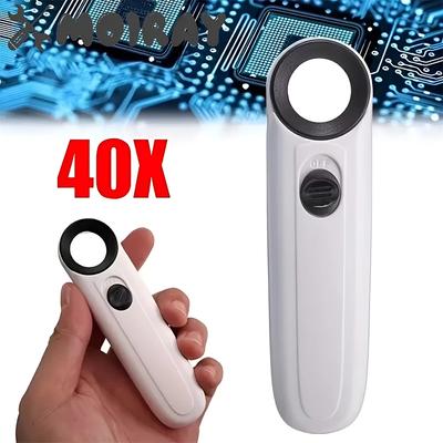 Lupa de mano 40X con luz LED, lupa de bolsillo portátil iluminada para inspección de joyas