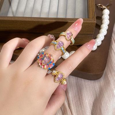 Medieval Style Enamel Oil Drop Gourd Ring, Women'S Personality Advanced Sense Light Luxury Temperament Exquisite Ring