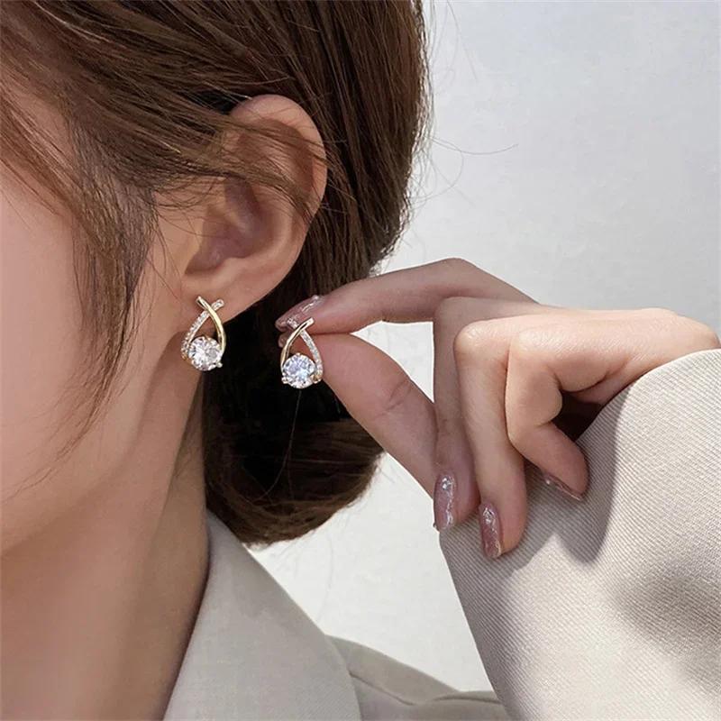 Fashion Cross Stud Earrings for Women Girls Korean Style Elegant Crystal Jewelry Ear Rings Fishtail Lady Earrings Gift