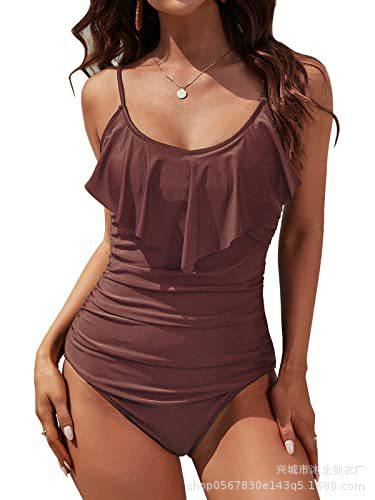 

Women s one-piece swimsuit Belly-closed swimsuit Moderately cute Slim-fitting ruffle edge Women s XXL коричневий