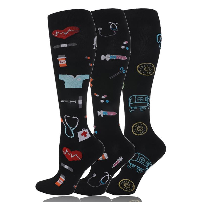 58 stylů 3 páry/balení Kompresní podkolenky 30 mmHg Ženy Muži Sportovní podkolenky Edém Cukrovka Křečové žíly Běžecké podkolenky