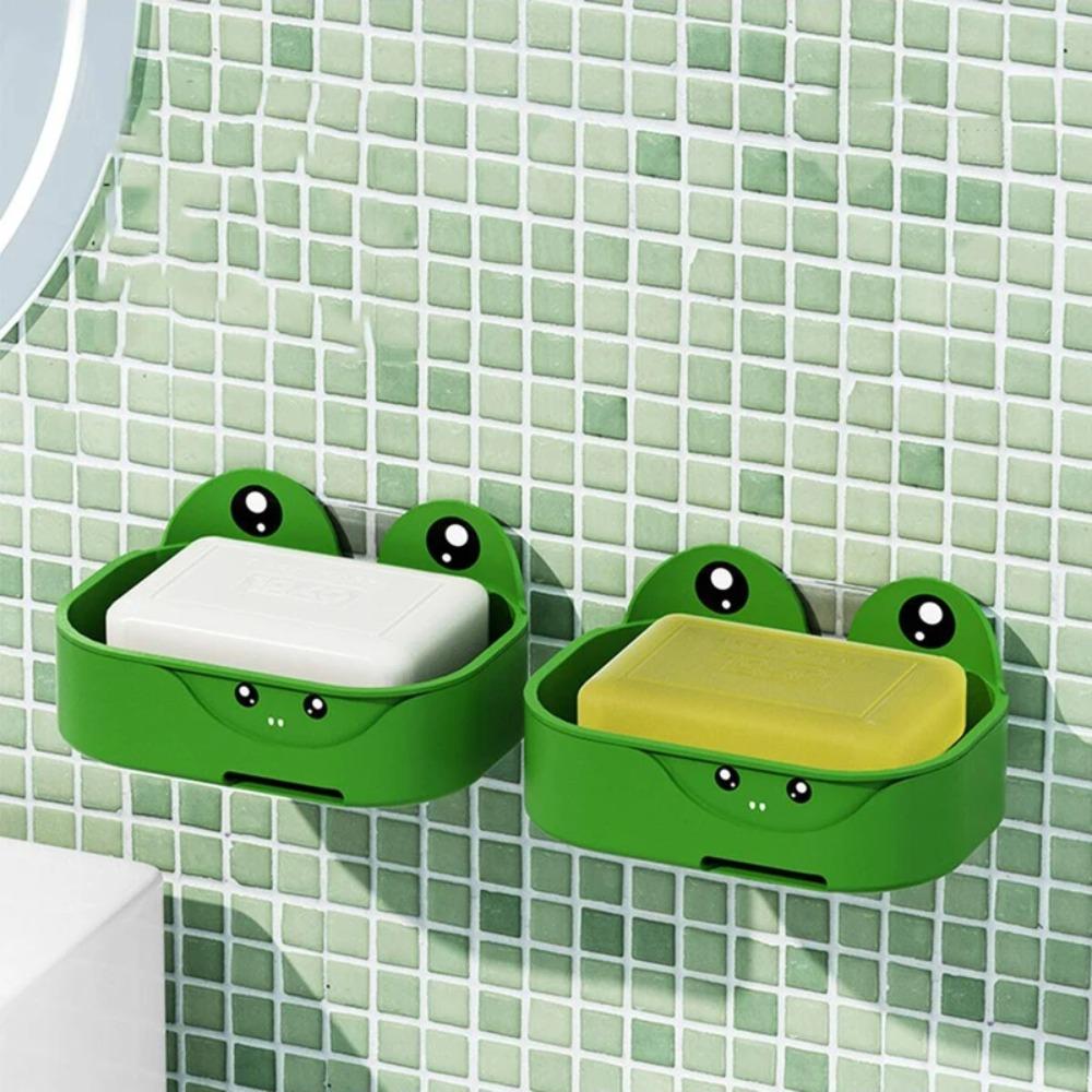 

Double-layer Frog Design Soap Dish Wall Mounted Drain Soap Storage Box Soap Tray Bathroom