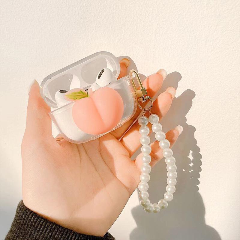 Stereo Pinch Peach Airpods 1/2 Generation Protective Case Cute Transparent Airpods Pro 3 Generation Bluetooth Headset