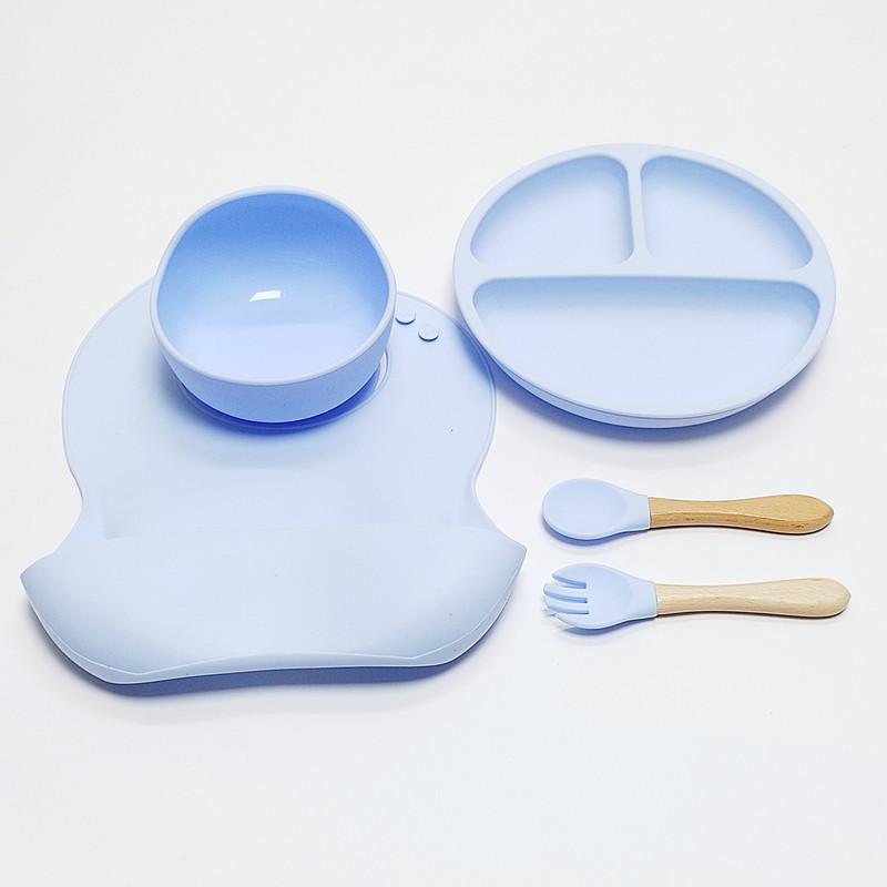 5pcs Children's Silicone Dinner Board Collection Sturdy Suction Anti-Fall Children's Eating Training Bowl Fork Spoon Feeding Tableware