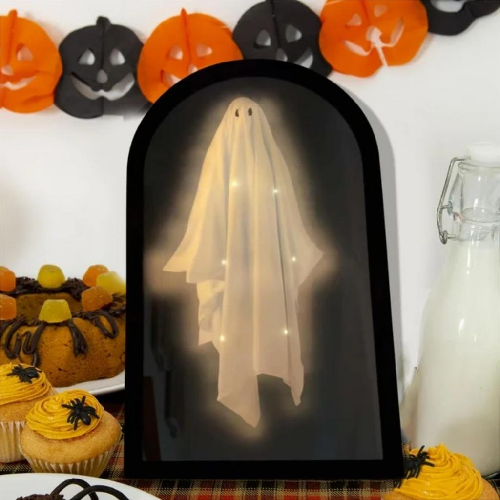 Halloween Novelty Mirror With Creepy Eyes, Ologram Mirror LED Lit, Spooky Haunted House Apparition For Indoor/Outdoor