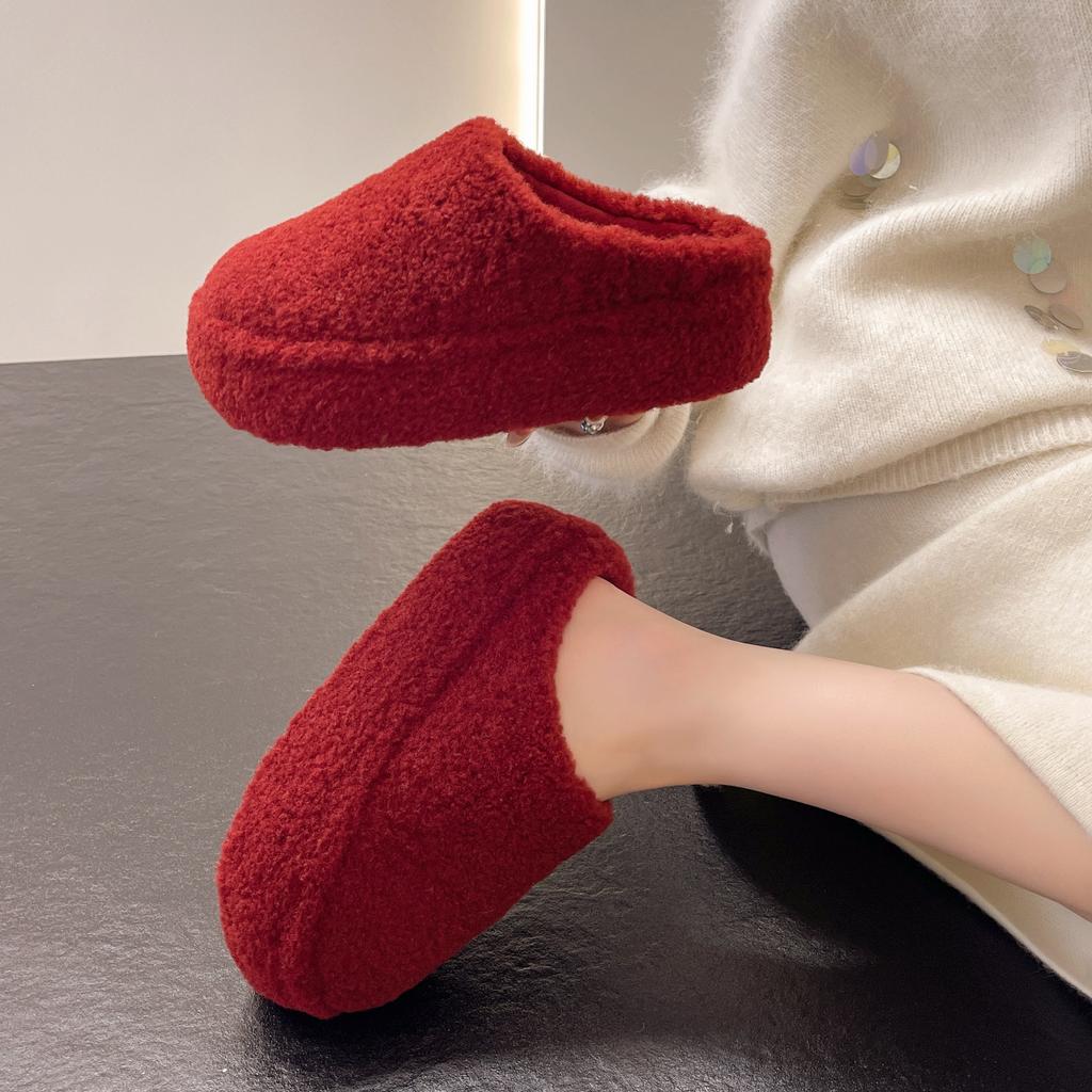 Korean Version of Lazy Fluffy Slippers for Women Wearing Ins2025 Autumn and Winter Warm Baotou Half Slippers Piled and Thickened