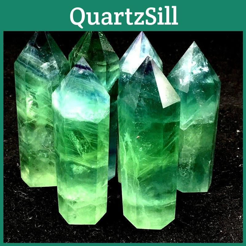 Eye-catching Natural Green Fluorite Quartz Crystal Hexagonal Wand For Wellness And Reiki
