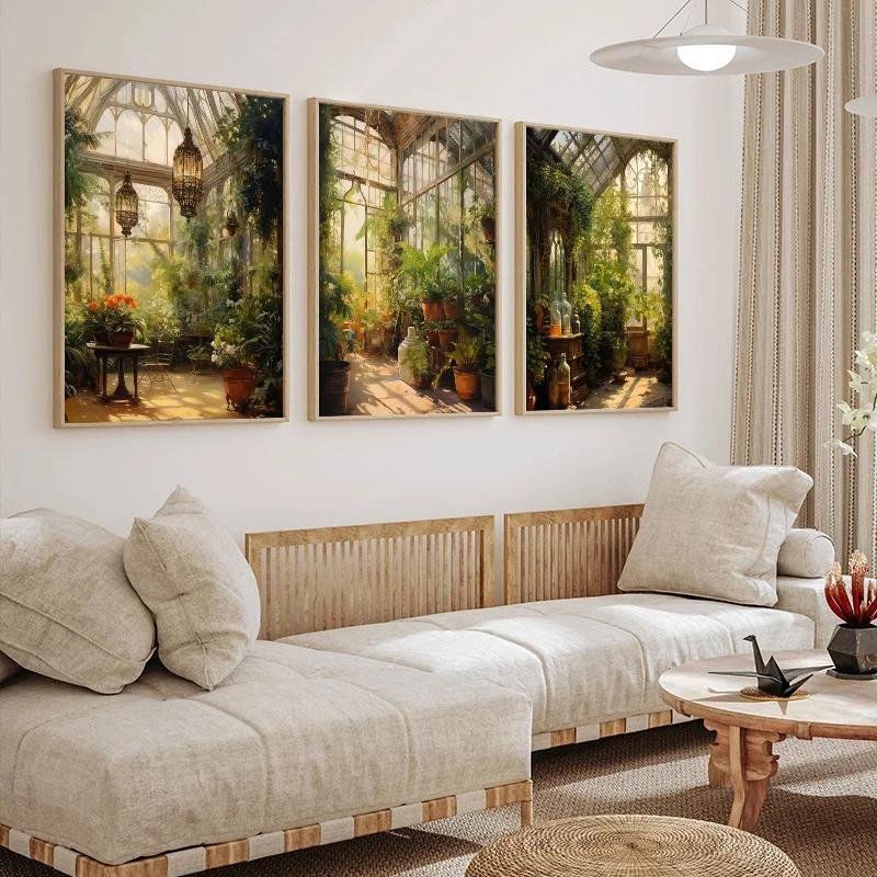 Renaissance Greenhouse Art Plant Garden Classic Retro Poster Canvas Paintings Wall Art Pictures Home Decor