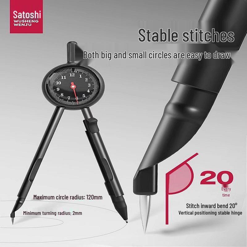 Professional Drawing Set: Black Metal Compass with Replacement Lead and Ruler for Creative Circles and Student Exams.