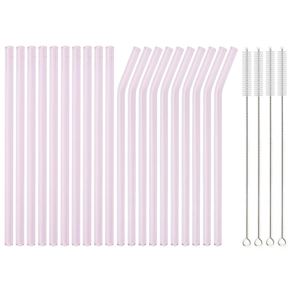 20Pcs Colorful Glass Straws Reusable for Outdoor Picnic Camping Smoothies Shakes Tea Juice Cocktails with 4Pcs Clean Brush