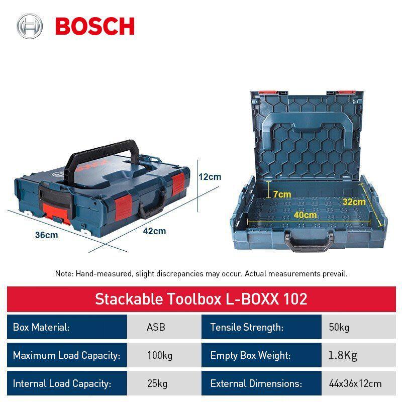 Bosch L-BOXX Series Stackable Toolbox Dual-handle Design for Easier Carrying Padlock Hole Design for Security and Theft Prevention