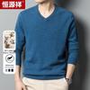 Hengyuanxiang Men's Thick Pure Wool V-Neck Pullover Sweater