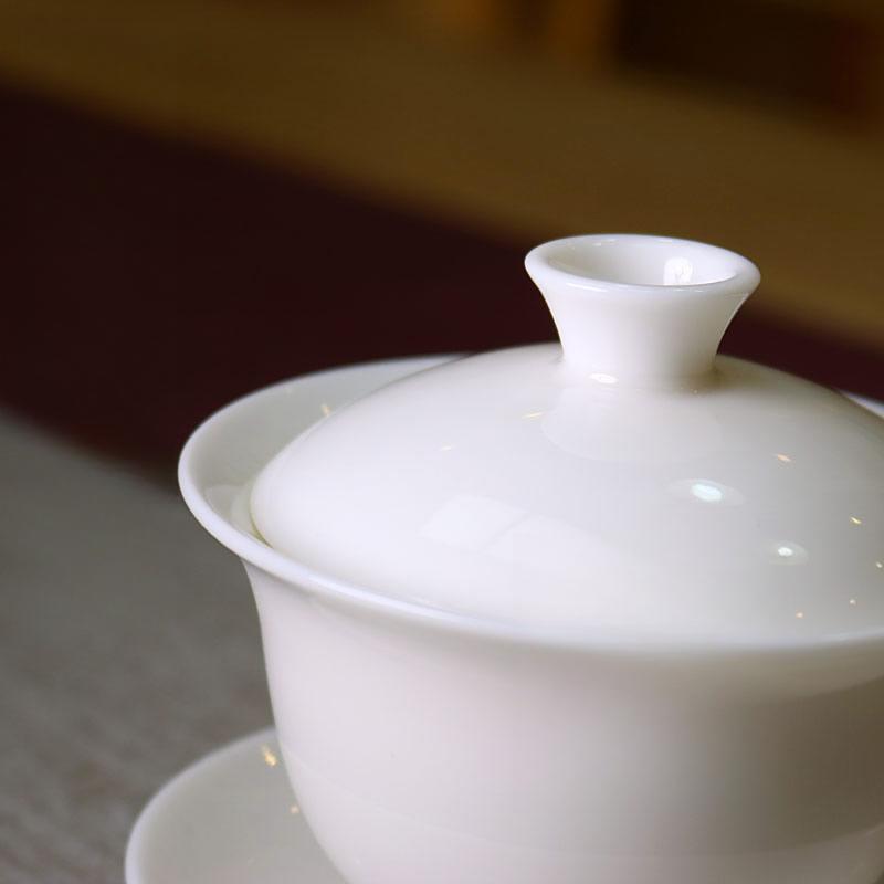 Goat Jade Porcelain Covered Bowl High-grade White Porcelain Handmade Sancai Bowl Tea Preparation Bowl Ivory Tea Set