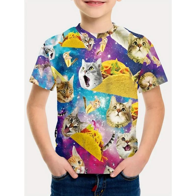2025 Kids Clothes Summer Cartoon Astronaut Round Neck Short Sleeve Graphic T Shirts Fun Children's Clothing T-Shirt for A Boy