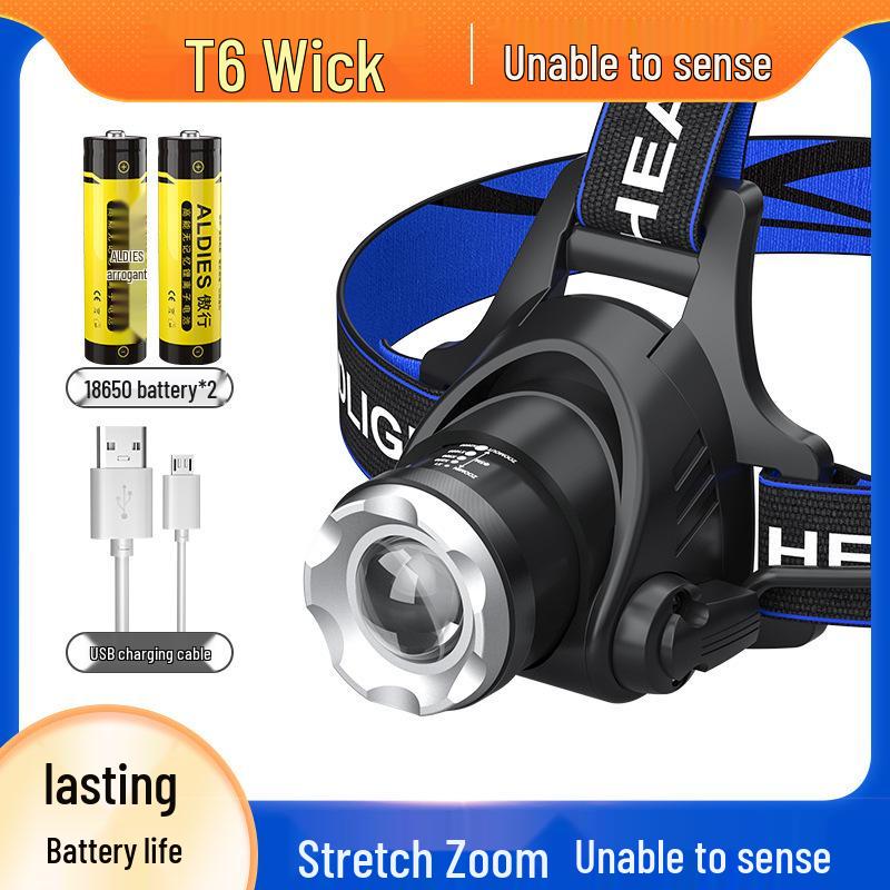 

Налобний ліхтар високої яскравості, що перезаряджається, з телескопічним зумом для риболовлі, кемпінгу та гірничих робіт.