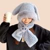 Cute Bunny Ear Plush Hat for Winter Thickened Warm Face-Flattering Ear Protection Scarf Integrated Cold Resistant Hat