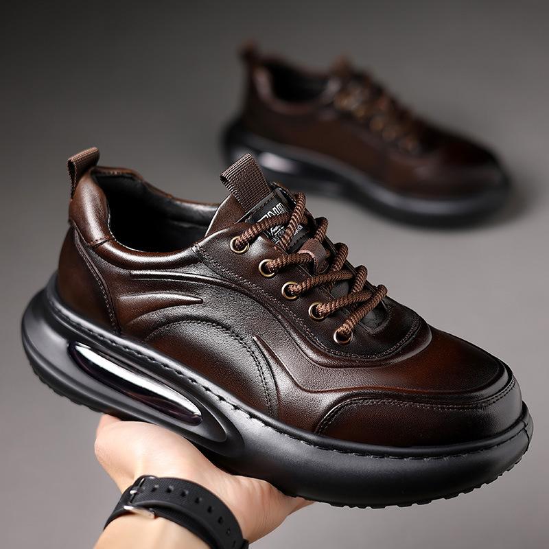 Autumn New Leather Men's Shoes Trendy Shoes Thick Sole Heightening Dad Shoes Versatile Air Cushion Light Sports Casual Shoes Men