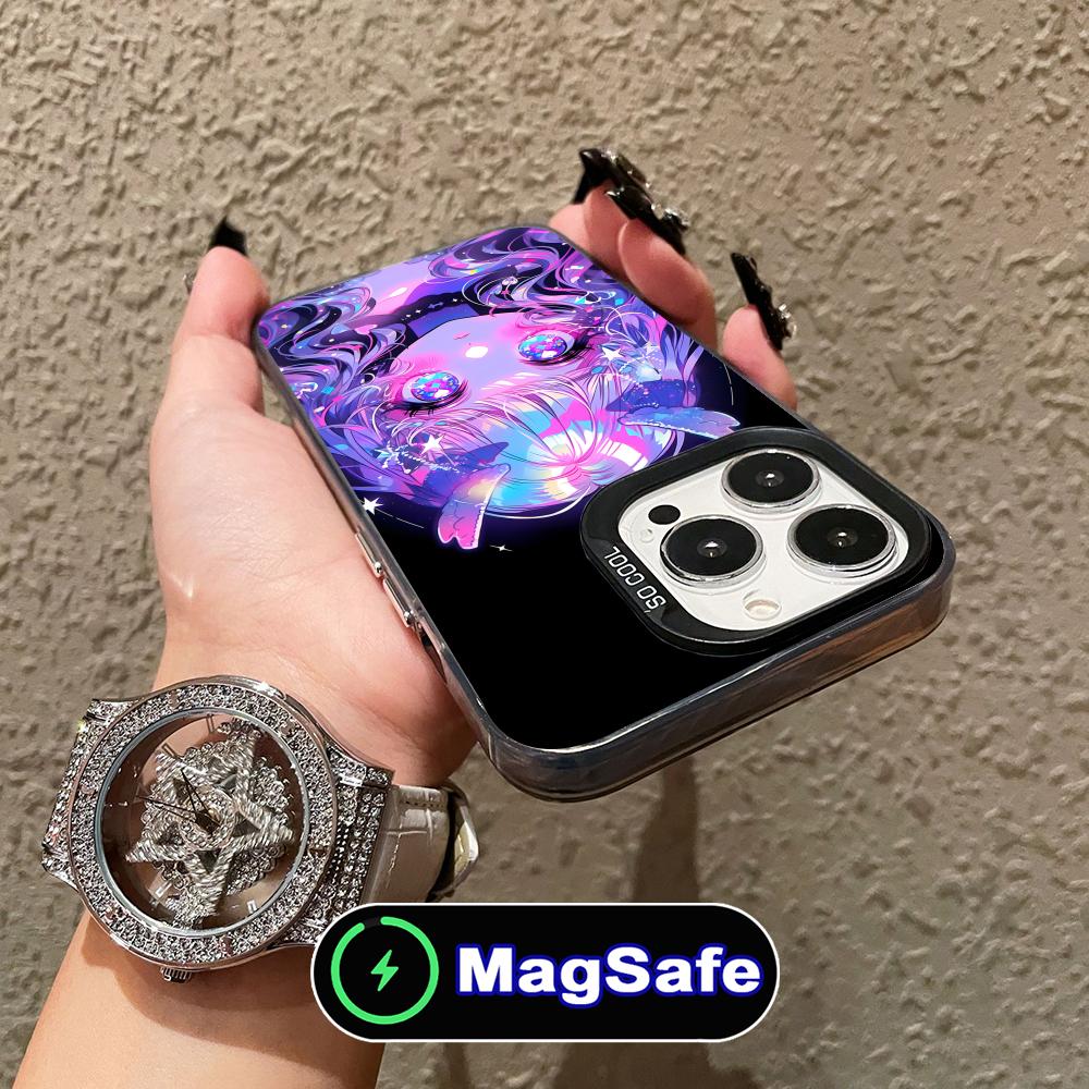 Kawaii Pink Anime Girl Phone Case for iPhone 16 15 14 13 12 11 Pro Max Plus MagSafe Translucent Colour Protective Cover Luxury