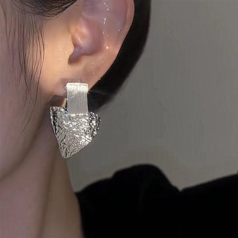 111 silver needle geometric triangular stud earrings irregular design sense lava texture earrings temperament cold wind earrings