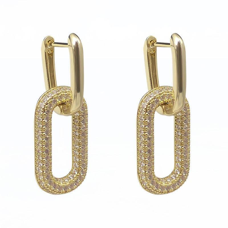 14K Gold Plated Double Section U-shape Horseshoe Oval Hoop Earrings for Women Vintage Ins Removable Earrings Party Jewelry