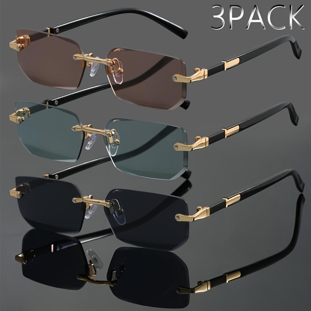 3pcs Trendy Rimless Rectangle Sunglasses Frameless Fashion Shades Punk Sunglasses Gradient Men Women UV400 Eyewear Driving