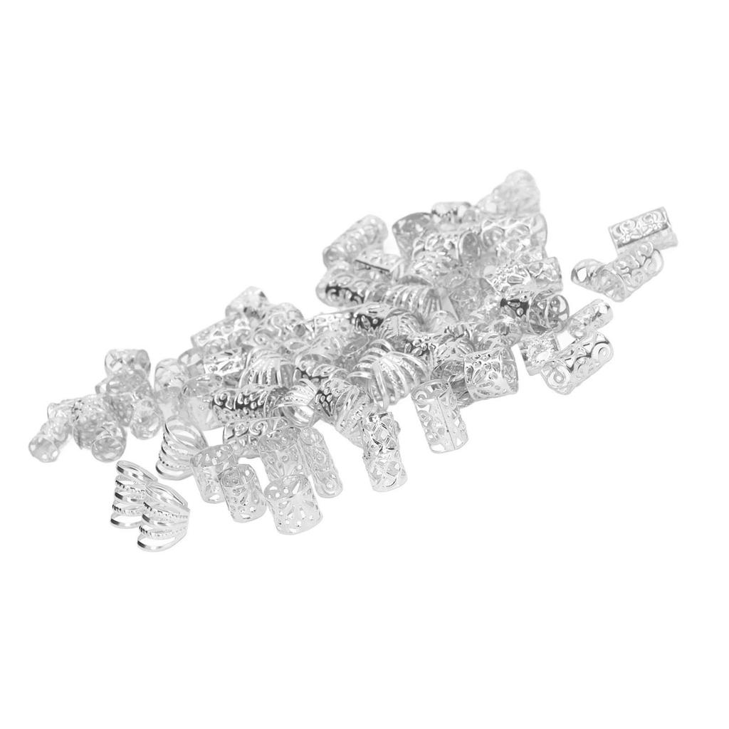200pcs Dreadlocks Hair Rings Hollow Out Exquisite Patterns Alloy Hair Braiding Jewelry Coils Silver