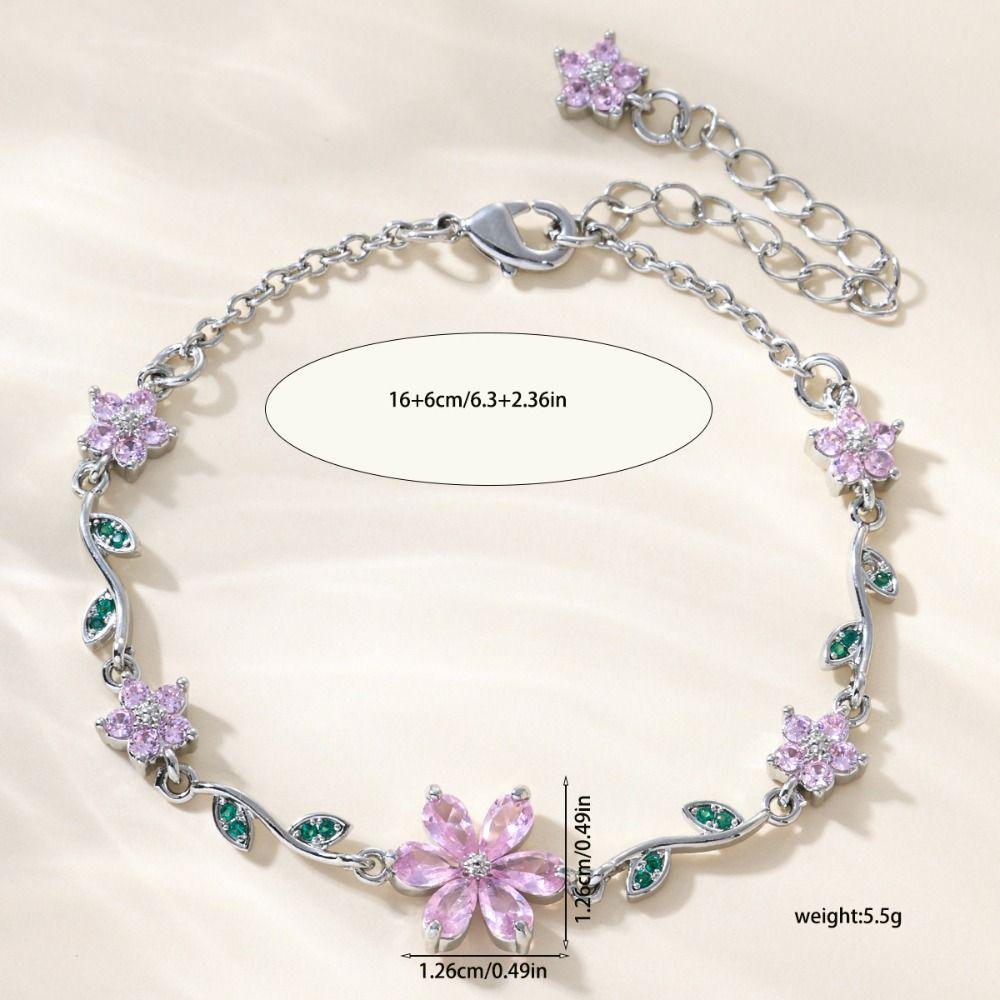 Luxury Pink Cubic Zirconia Chain Fashion Shiny Rhinestone Bangle  For Women