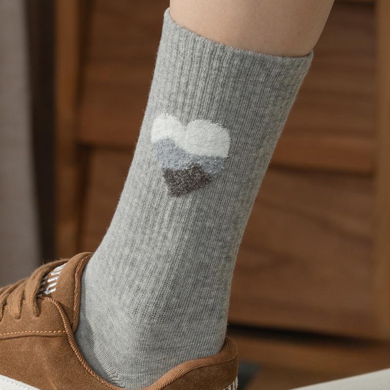

Хлопковые носки, Женские носки до середины икры, Чисто хлопковые махровые носки для осени и зимы, Полностью хлопковые длинные носки до икры, Белые носки 1 pair светло-серый