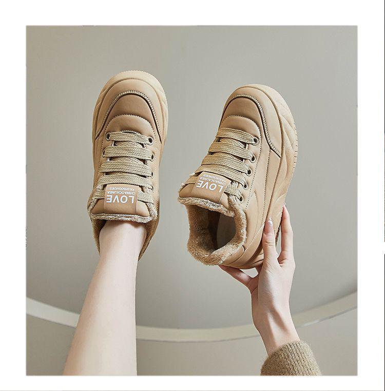 Damskie Zimowe Bawełniane i Skórzane Wodoodporne Grube Podeszwy Antypoślizgowe Buty Sportowe z Aksamitną Podszewką