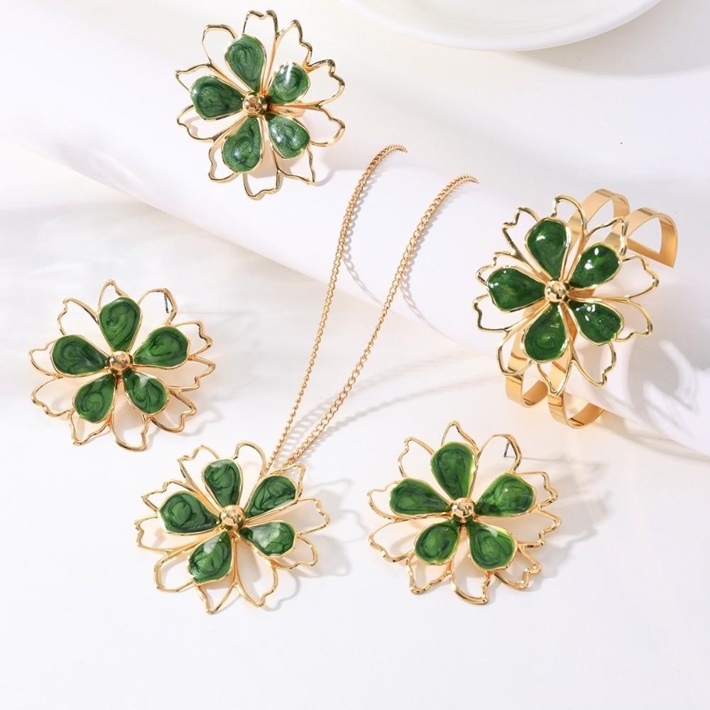 Double Layer 3D Lotus Flower Jewelry Set Hollow Out Flower Necklace Gifts Flower Jewelry Set Women
