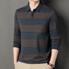 Men S Long Sleeve Striped Polo Shirt Pocketed Casual Top For Middle Aged