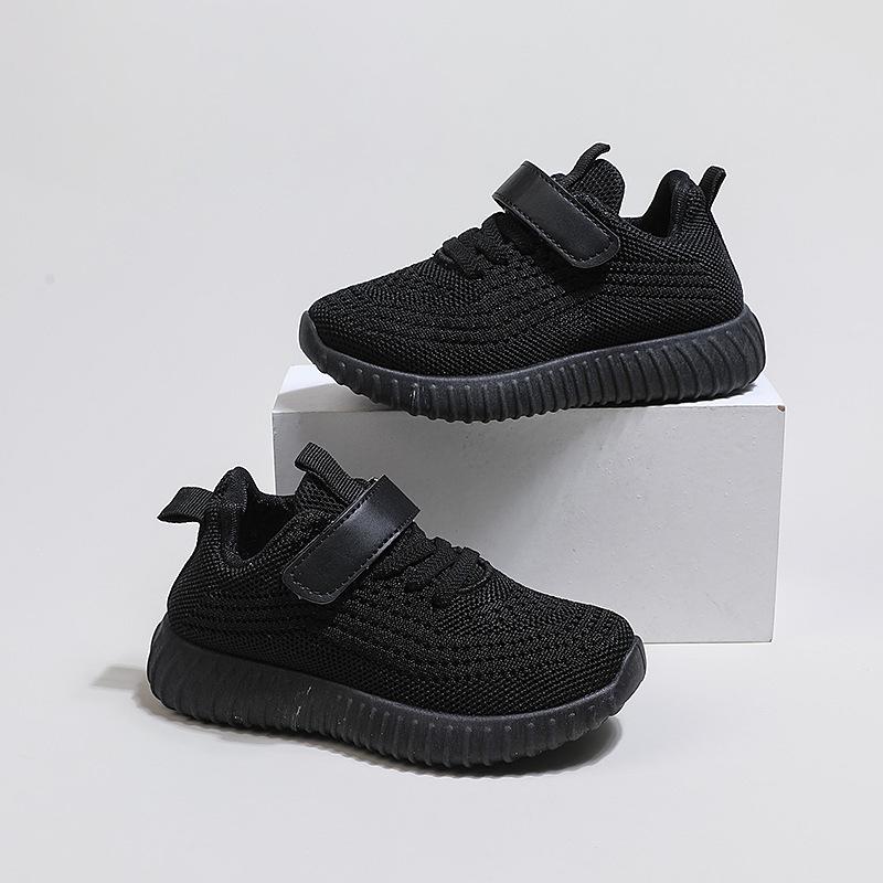 

Children Breatheable Simple Boys Sneakers Solid Color Black Beige School Shoes for Girls Hook & Loop Kids Shoes Cute Versatile 25 чорний