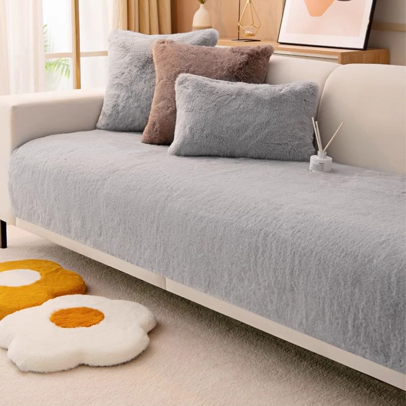Plush Sofa Seat Cushion Winter Thickened Warm Sofa Cover L-shaped Anti Slip Dustproof Soft and Comfortable Sofa Towel