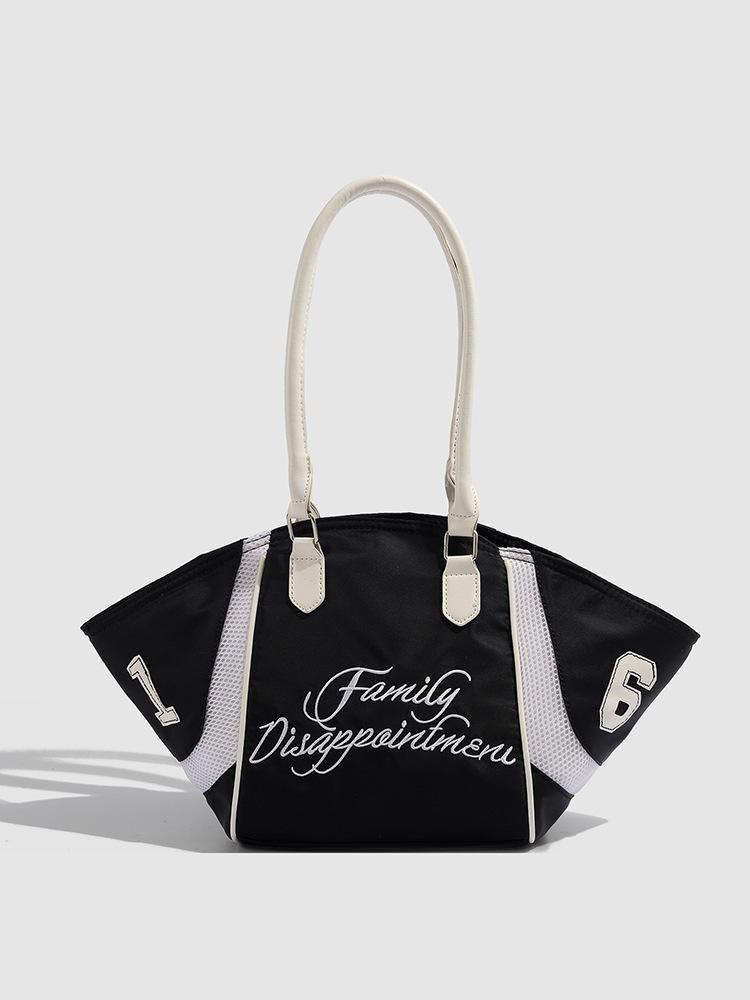 

Commuter large-capacity bag women s 2025 new casual versatile nylon cloth embroidered one-shoulder crossbody tote bag чёрный