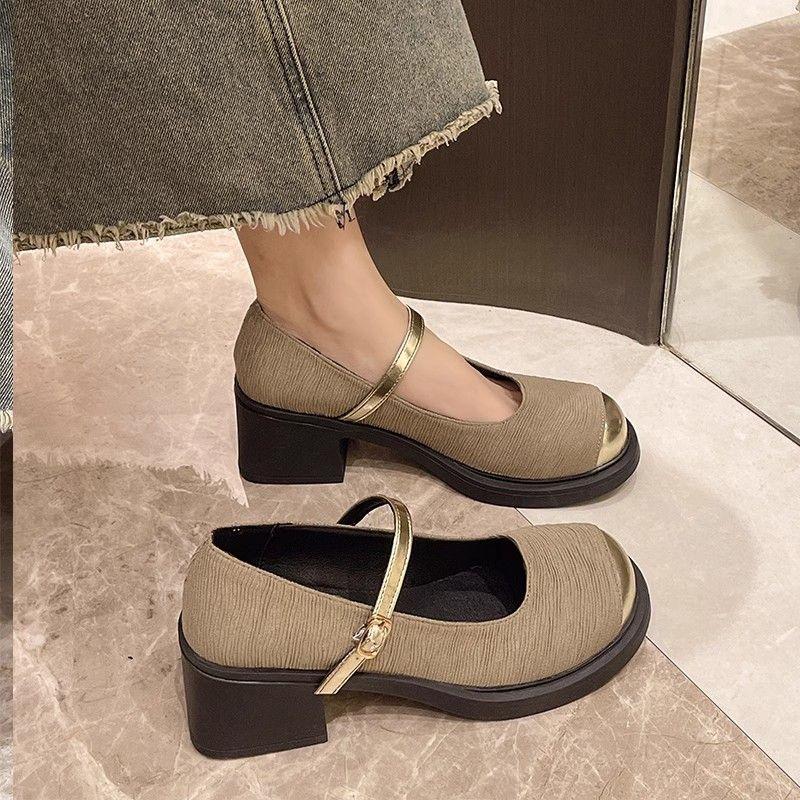 2025 spring and autumn women's single shoes Korean version of new high heels women's retro women's shoes light mouth versatile with skirt