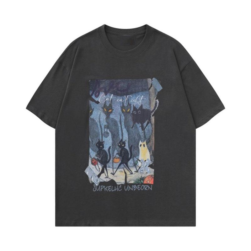 

Топ Y2k Харадзюку Женская футболка 2023 Лето Розовая с принтом кошки Футболка с коротким рукавом Женская Свободная Инс Мультяшная футболка Милая одежда S