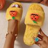 Fashion Cartoon Pumpkin Fluffy Fur Indoor Slippers Women 2025 Winter Warm Plush Home Slippers Comfort Flat Heel Non Slip House Slides
