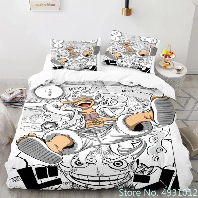 Dětské Chlapecké Anime One Pieces Povlečení Nika Luffy Gear 5 Povlak na přikrývku Povlak na polštář Sada povlaků na přikrývku Jednolůžko Queen King Velikost