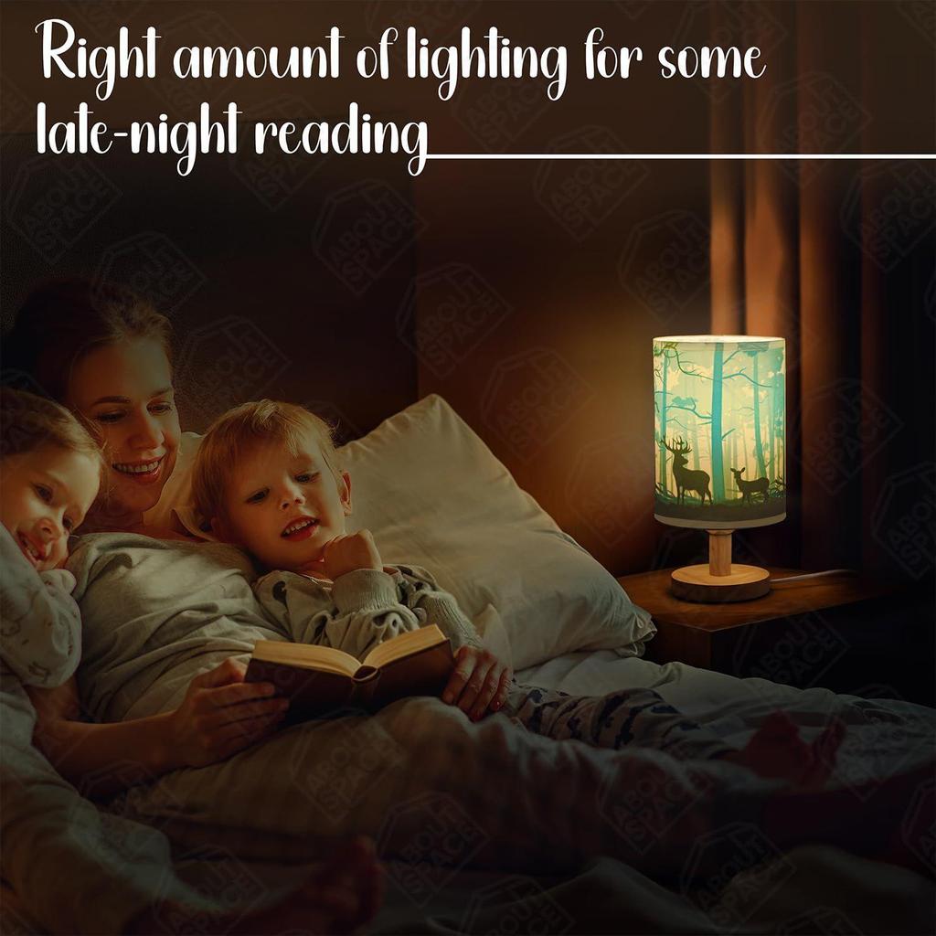 Noční lampička - Stolní lampička na čtení s motivem jelena s dřevěnou základnou na noc, do ložnice, obývacího pokoje, domova a dekorace