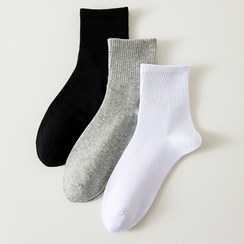 Unisex Mid-Tube Sports Socks - Black, White, Gray, Soft Cotton, Simple Design
