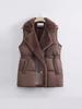 Faux Fur One-Piece Down Cotton Vest Women's Slim Fit Suit Collar Jacket Outerwear Winter New Cotton Back Vest Coat