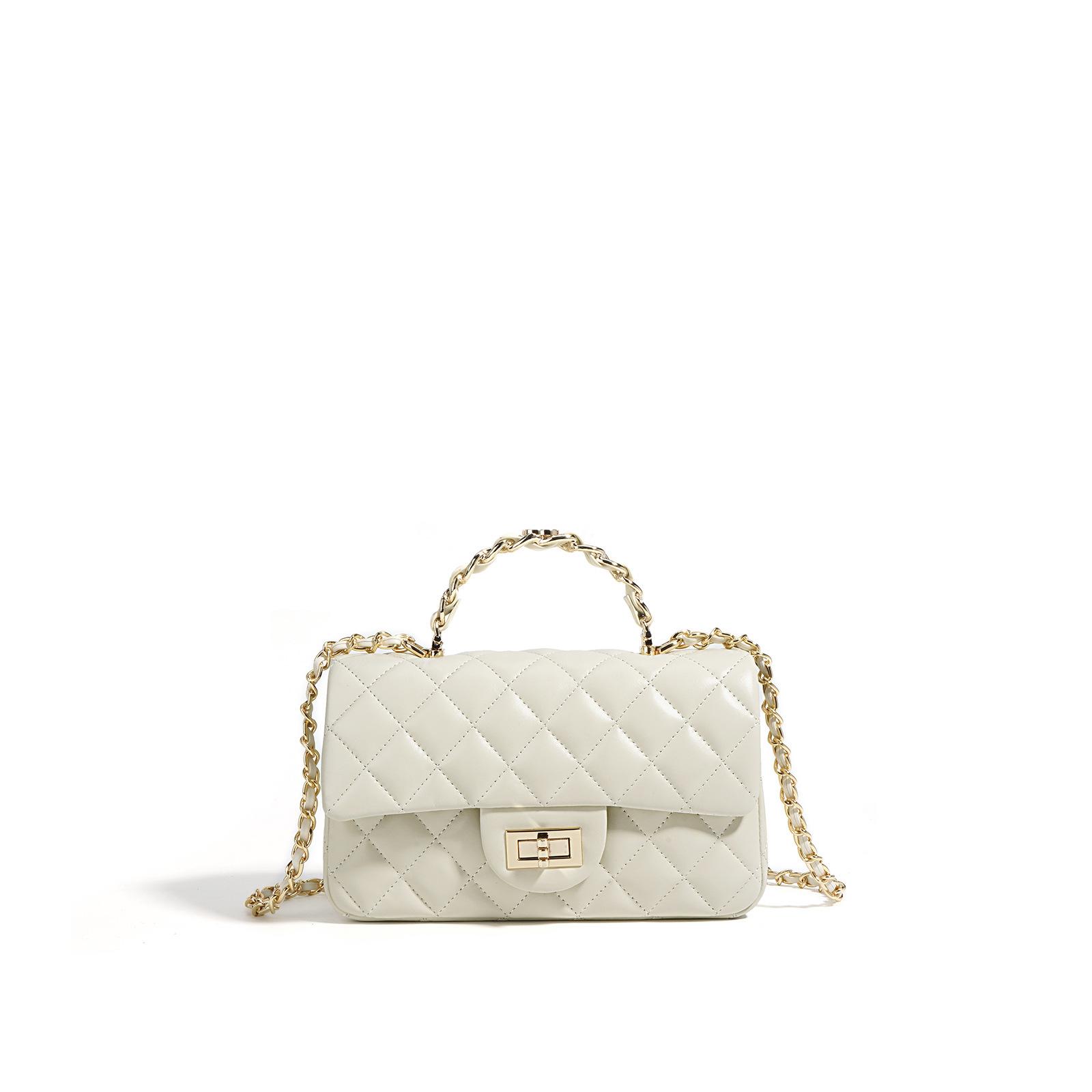 

2025 Сумка из коровьей кожи Xiangjia Xiaoxiangfeng, женская сумка через плечо, сумка на цепочке с ромбами, сумка-подушка. белый