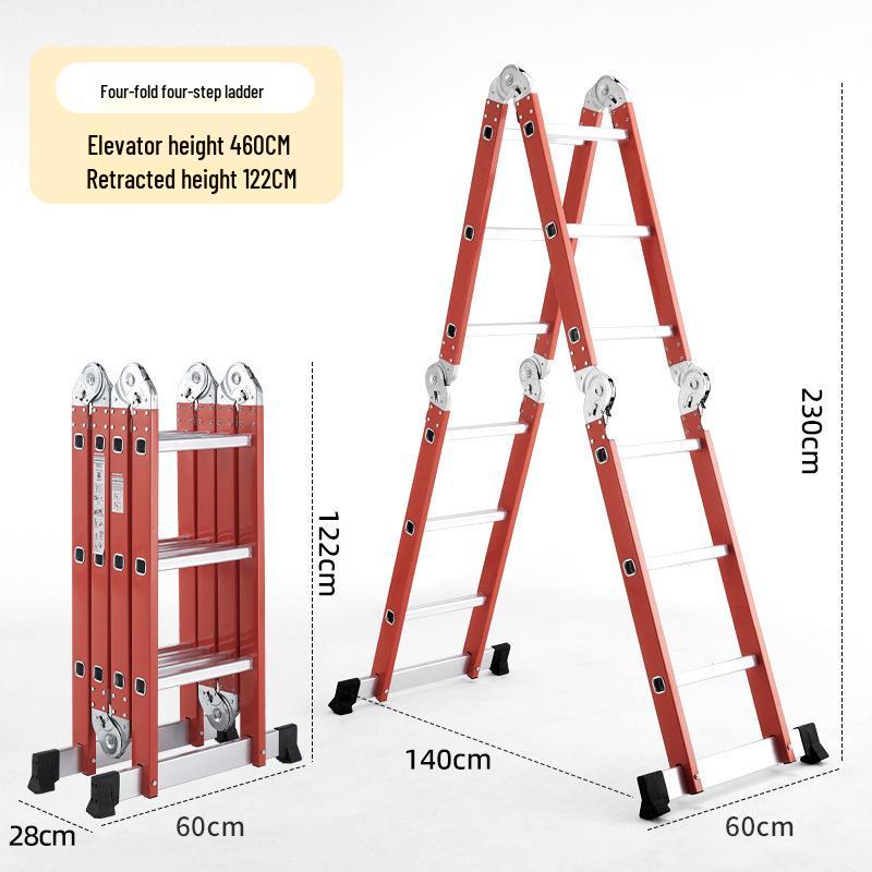 Portable Height-Adjustable Iron-Aluminum A-Frame Ladder with Telescopic Folding Design