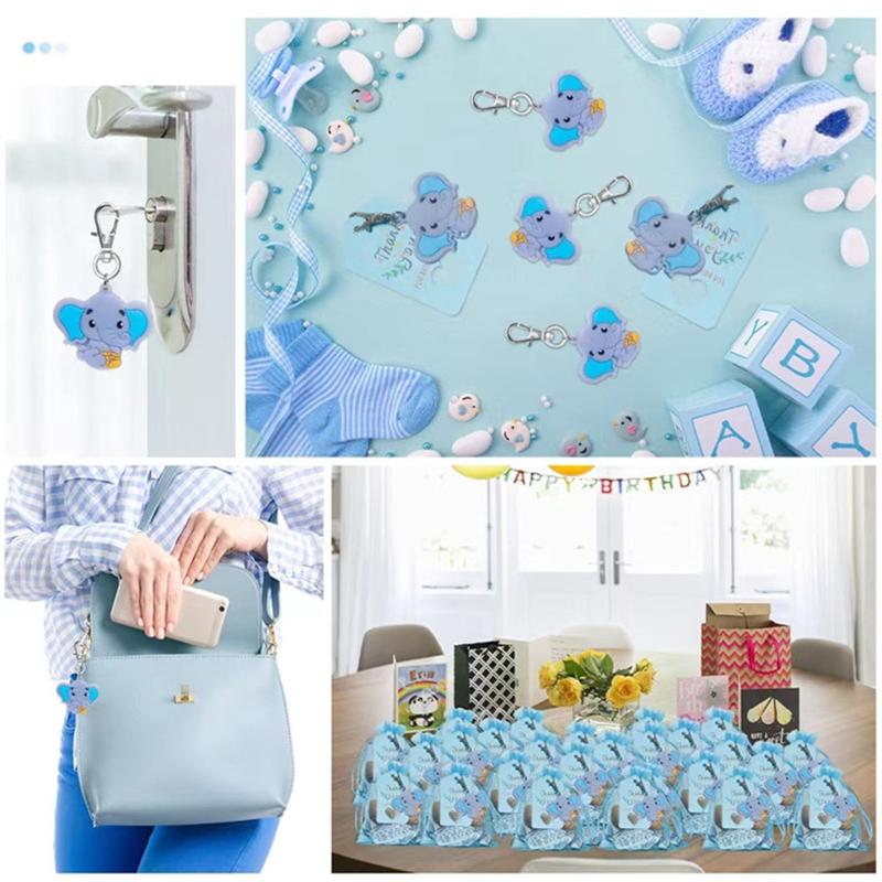 90Pcs/set Baby Shower Return Favors Elephant Keychains Organza Bags and Thank You Tags for Theme Party Favor Baby Kids