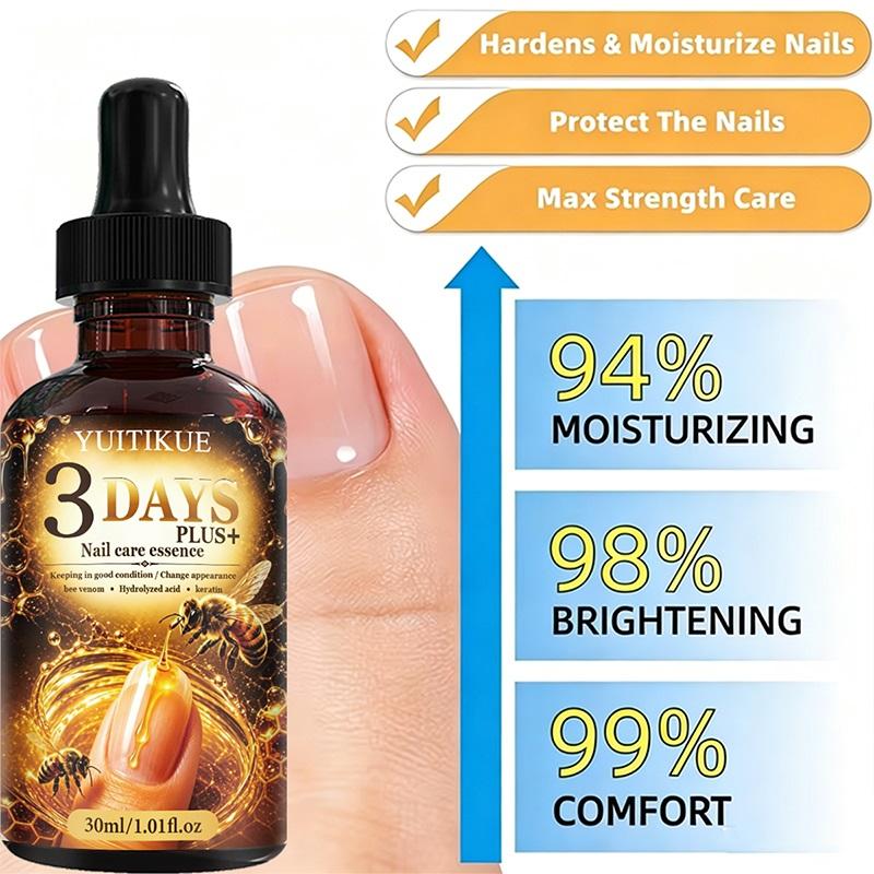 YUITIKUE 3 Days Bee Venom Nail Essence 30ml Keratin Strengthen Brittle Nails Repair Damaged Fingernail Toenail Care