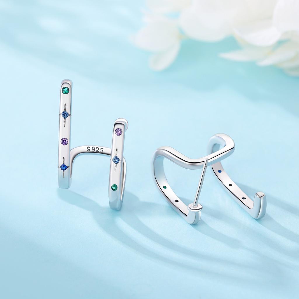 925 Silver Starry Sky Double layer Earrings Jewelry Versatile Hoop Earrings For Women Jewelry Fine Birthday Party Gifts