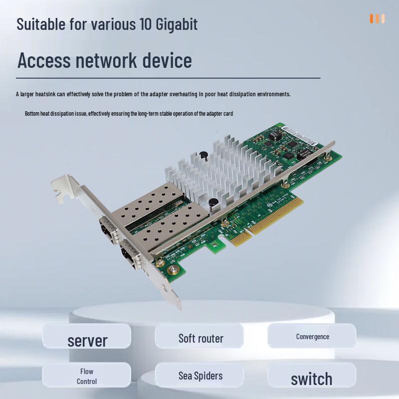 PERCKO Intel X520-DA2 10G Dual SFP+ Glasfaser PCIe Server-Netzwerkkarte (CN-Version)